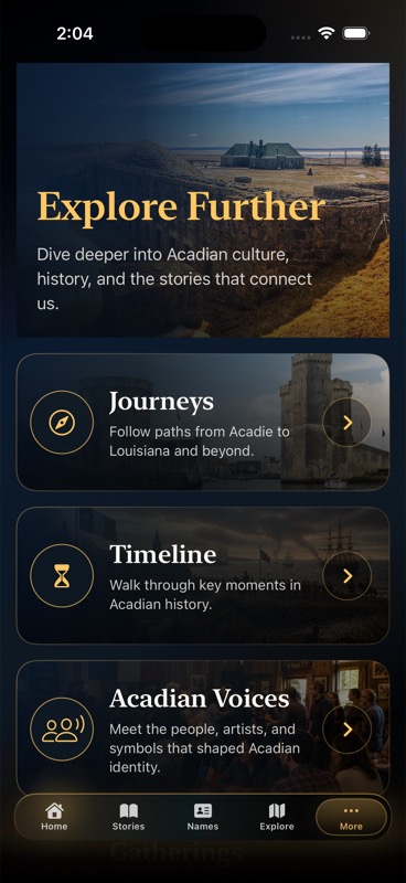 Current Acadie More screen.