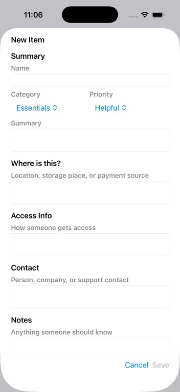 If Needed Add Item form.